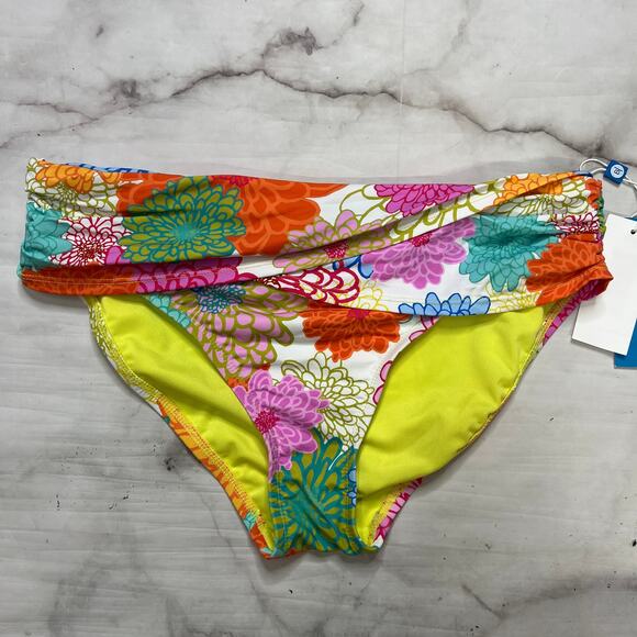 Bleu Rod Beattie Floral Fresh Picks Sarong Bikini Bottom Size 14 White New - Picture 2 of 5
